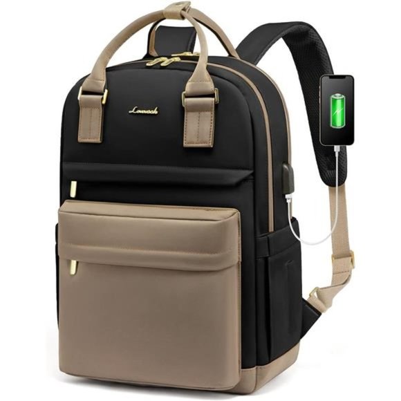 Laptop Backpack for Women Men 15.6 Inch Khaki & Black